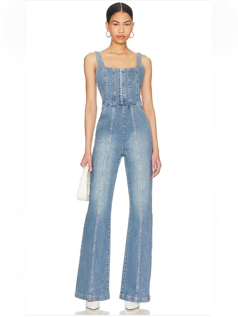 NWT Alice and Olivia Chels Denim Corset Jumpsuit Brea Blue sz 25